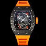 RICHARD MILLE RM055 Black carbon fiber Orange Rubber Strap watch